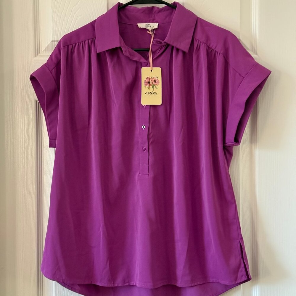 Entro Short Sleeve Blouse - Purple - NWT - Medium